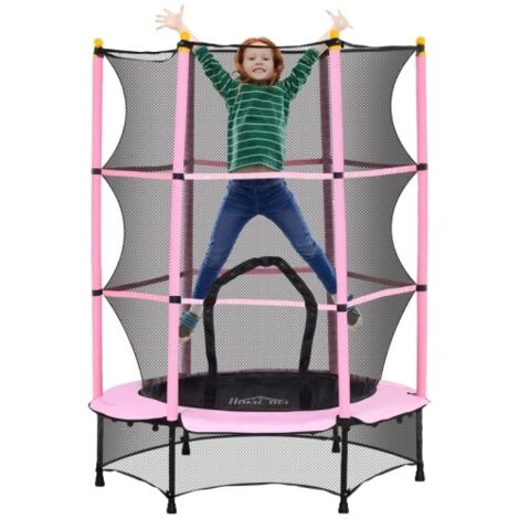 4.6FT/55" Kids Trampoline with Safety Enclosure, Outdoor Indoor Use, for Ages 3-10 Years, Pink