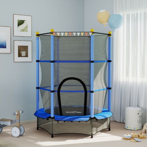 4.6FT Kids Trampoline, Indoor Outdoor Toddler Trampoline, with Safety Enclosure, Springless design - Blue