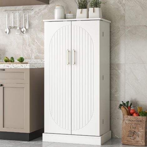 47” Kitchen Cupboard, Freestanding Kitchen Pantry Storage Cabinet with Doors and Adjustable Shelves for Home Office Use, White