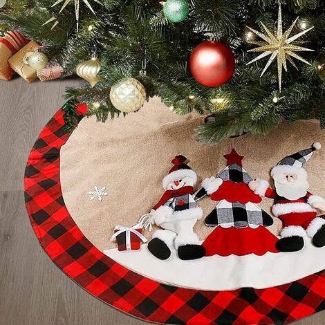 47 pouces jupe d'arbre de Noël noir rouge Buffalo Plaid jupes d'arbre de Noël tapis d'arbre de Noël pour les décorations de fête de vacances d'arbre de Noël