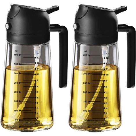 470 ml (16 oz) Olivenöl-Sprühflasche aus Glas, ideal zum Kochen – 2-in-1-Olivenöl-Spenderflasche, kompatibel mit Küchenutensilien, Heißluftfritteusen-Zubehör, Salaten und Grillgut – 2 Stück, Schwarz