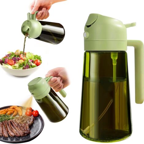 470 ml pulvérisateur d'huile foncé anti-lumière de cuisson 2 en 1 flacon de qualité alimentaire Bouteille en verre vert de pour la cuisine (vert)