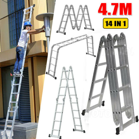 4.7M Folding Telescopic Aluminum Step Ladder Multi-Purpose Scaffold Extension Platform 14 In 1