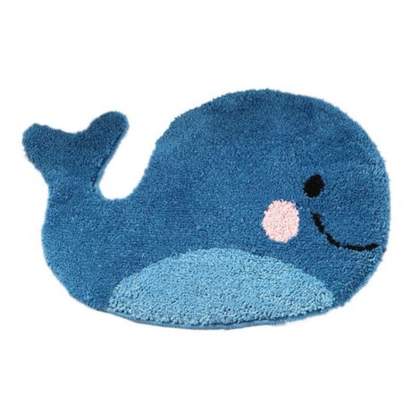 47x63cm Blue Bathroom Mat - Whale Shape Non-Slip Rug, Washable Microfiber Absorbent Floor Mat