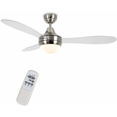 48 122cm Brushed Chrome Clear Blade Ceiling Fan Frosted Shade Remote Control 4w Led Bulbs Warm White