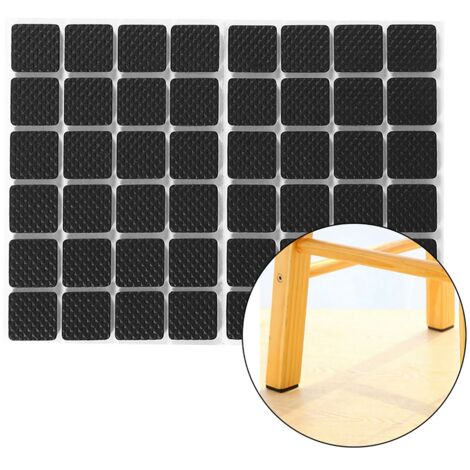 [48 almohadillas protectoras para suelos] + Película adhesiva doble antideslizante + 2,1 x 2,1 cm, Negro, 48 piezas