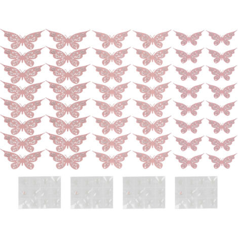 48 Autocollants Papillon Rose Gold pour Décoration Murale et Frigo, Adhésifs Inodores et Sans Danger pour Chambre