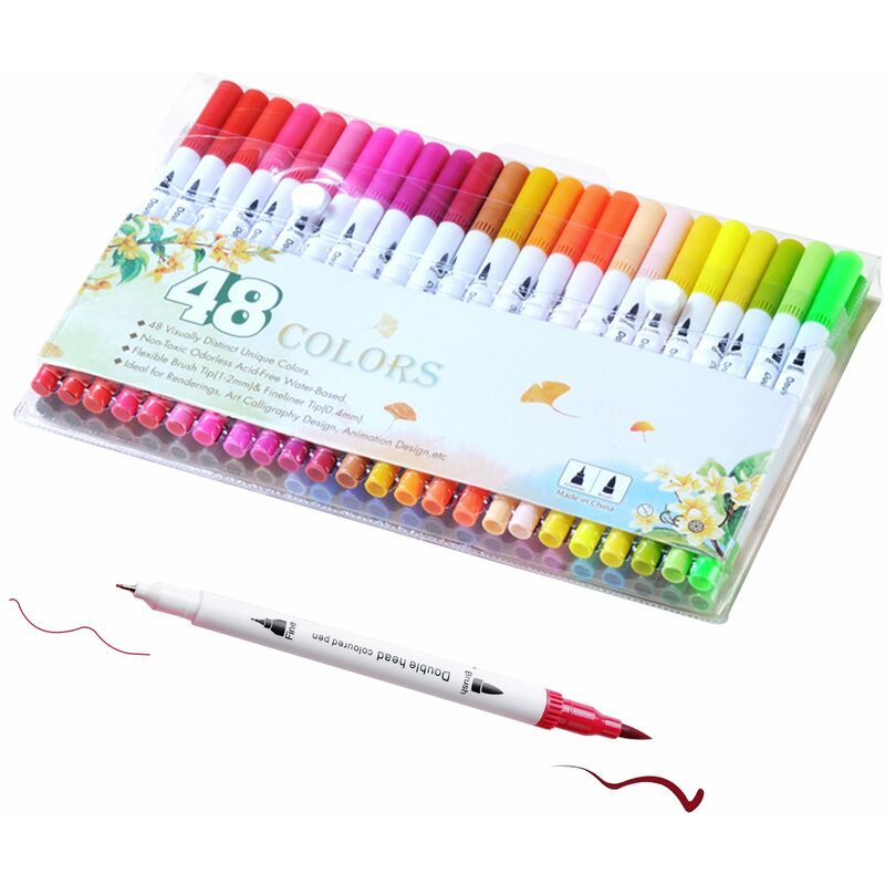 

48 colores Pincel de puntas dobles Rotuladores de arte Pincel y boligrafo de color de punta fina para ninos, adultos, artistas, dibujo, libros para