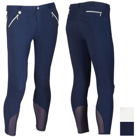 48 IT, blu: Pantaloni equitazione Champion da uomo in microfibra elasticizzato con cerniere argentate