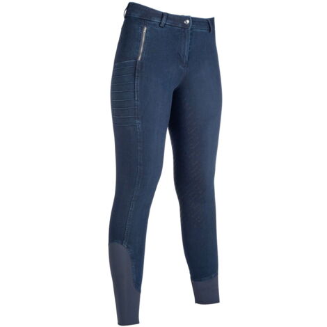 48 IT, Blu scuro: Pantaloni jeans equitazione donna Denim traspiranti con grip e tasca zip modello Aruba