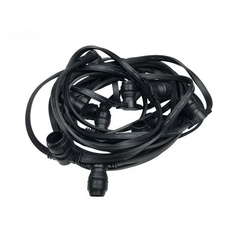 48 Mètres / 96 douilles E27 - Guirlande Guinguette Professionnelle Câble plat - Noire Limão®