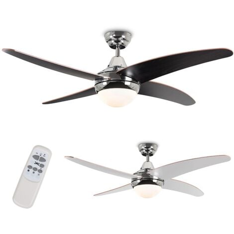 48" Modern Silver Chrome And Dark Wood Blade Ceiling Fan With Frosted Shade And Remote Control