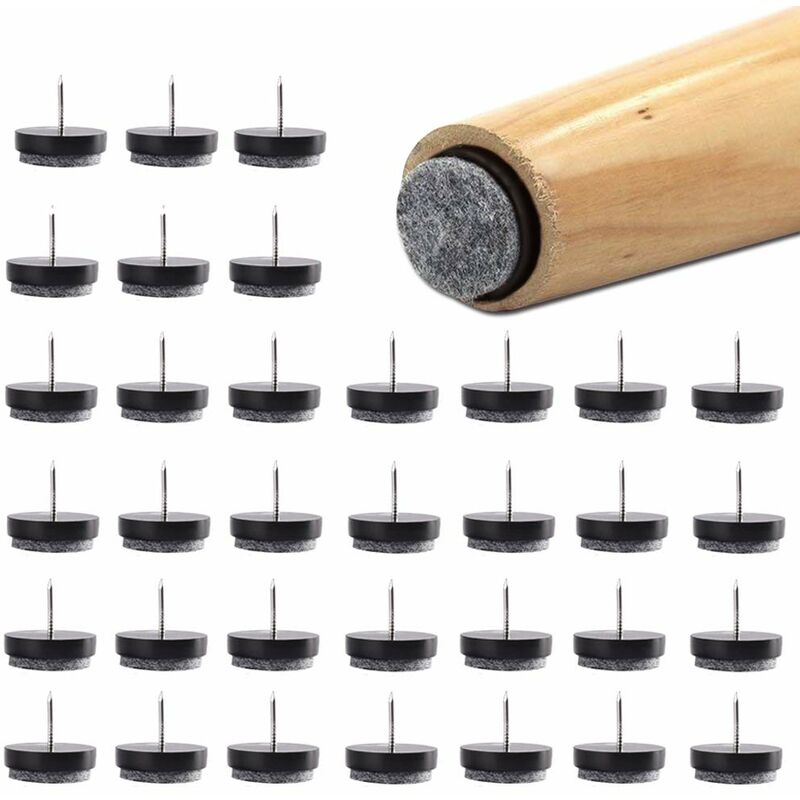 48 Pcs Nails Furniture Pads, Round Gliders ø 24mm Anti-Scratch Floor, Felt Furniture Pads Pads for Furniture Chair Table Leg Protection(Black)