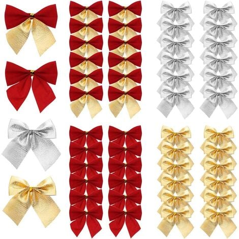 16 mini Bows-Rouge/Or/Argent-Noël 
