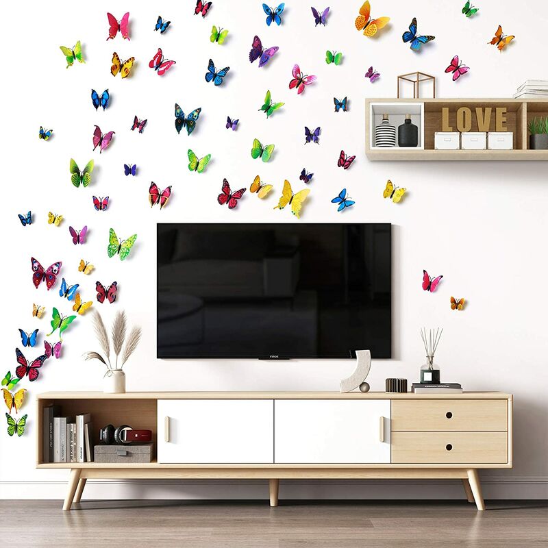 

48 piezas, azul, extraíble, 3D, bricolaje, hermosas mariposas, pegatinas de pared, mariposas azules, decoración artística, pegatinas de pared,