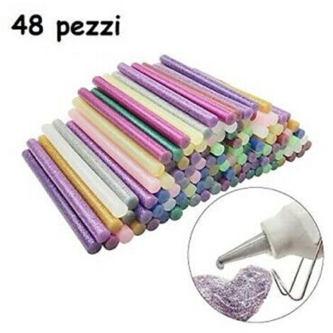 48 Stick Colla Caldo Glitter Ricarica Per Pistola Lunga 18 Cm Diametro 11 Mm