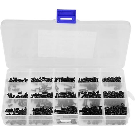 480 pezzi M2 M2.5 M3 Kit assortimento di dadi a testa svasata esagonale in acciaio al carbonio nero