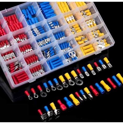 480 pièces 30 types cosses electriques a sertir, connecteurs avec douilles isolantes, anneau plates fourches et kits avec coff