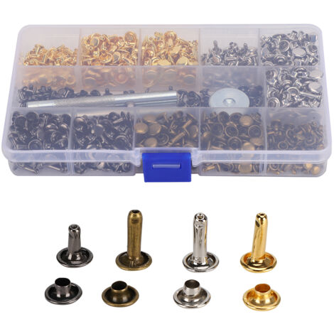 480 Pièces de Rivets à Double Capsule Métalliques 4 Couleurs pour Maroquinerie Ceinture Bagage