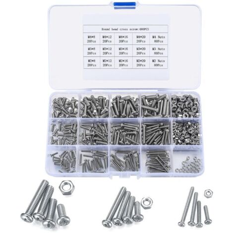 480 Pièces Ensemble d'écrous et Boulons, M2/M3/M4 Jeu de Vis et écrous à Tête Ronde Acier Inox, Vis Voulons et écrous à Tête Hexagonale Allen pour Machine Meubles