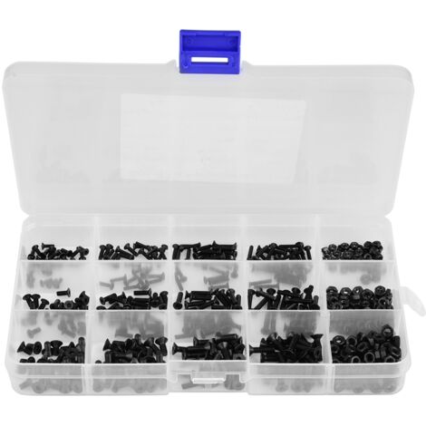 480 pièces Vis à tête fraisée hexagonale en acier au carbone noir Boulons écrous assortis M2 M2.5 M3