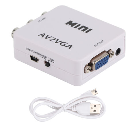 480P Mini Composite AV vers VGA Adaptateur TV Set Top Box Convertisseur Audio Vidéo (Blanc)
