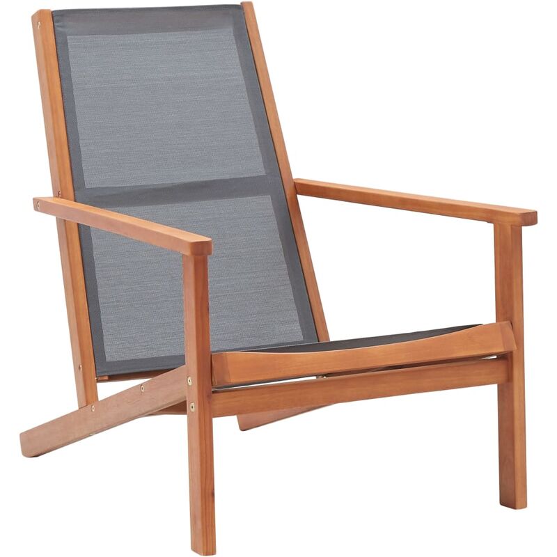 Doc&et² - Chaise longue de jardin en bois d'eucalyptus massif gris et textilène 64 x 92 x 83 cm (w x d x h) - Gris