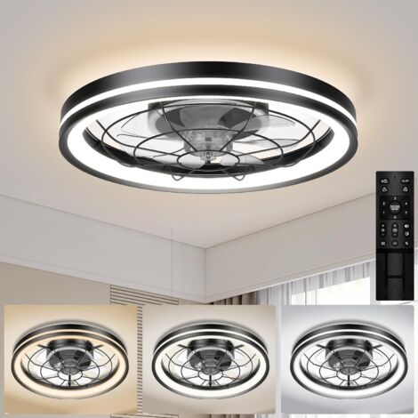 48cm Silent Ceiling Fan with Light and Remote Control, Modern Round Ceiling Fan with Integrated Lamp, Dimmable Bedroom Ceiling Fan with Reversible DC Motor