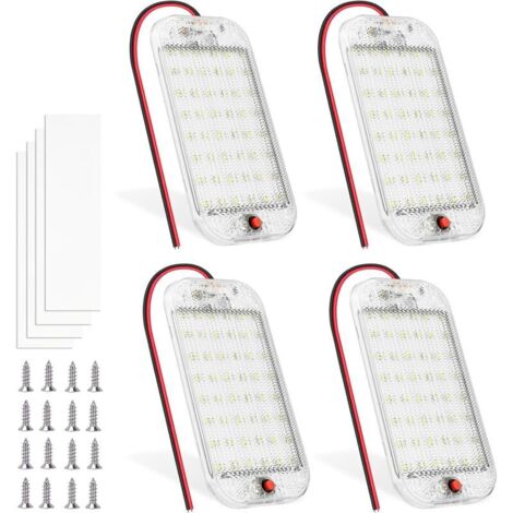 48LED Voiture Interieur, Lumière Blanche Super Brillant Barre LED DC12v-85V 800LM Avec Interrupteur ON/OFF, Plafonnier LED Camping Car Universel pour Camion/Bateau/Van/Caravane(4 Pièces)
