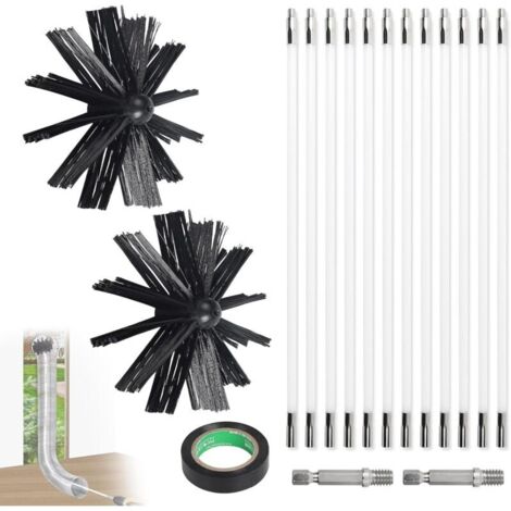 4.8m Kit de Ramonage Poêle a Pellets, Hérisson Ramonage Diamètre 150mm, 9 Tiges de Ramonage Flexible de 410 mm, Utilisable avec Perceuse Visseuse pour Cheminée, Tuyaux, Sèche-Linge
