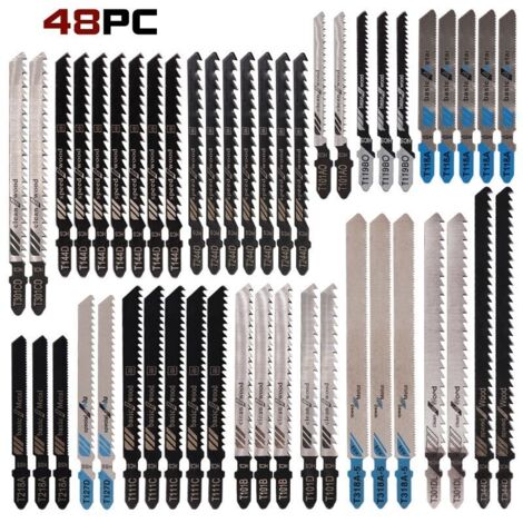 48pcs Lames de Scie Sauteuse à Tige en T , Fabriquées en HCS/HSS, avec étui de rangement pour la coupe du bois, du plastique et du métal