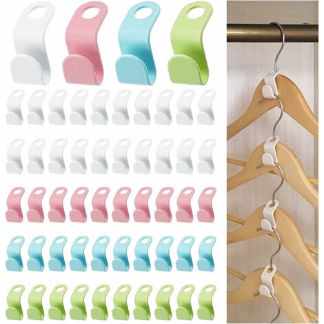 50pcs Mini Hanger Connector Triangular Hook Plastic Closet Coat Retractable Hanger  Space Saving Cascading Clothes Tools 