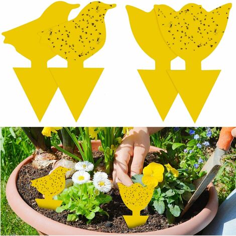 48Pcs plug-in piège à mouches plaques jaunes autocollant jaune plante de protection contre les pucerons, les mouches des feuilles et la vermine （Poussins + fleurs du soleil）