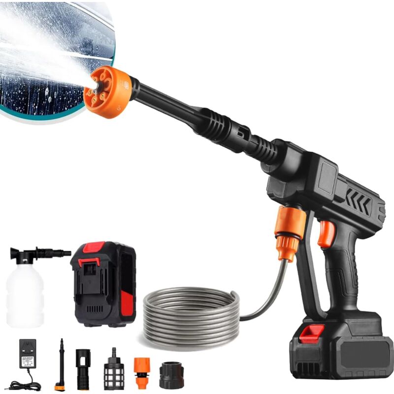 48V 600W Nettoyeur Haute Pression, Multi-Mode Polyvalent Pistolet à Eau Portable Pression avec Buse Multifonction 6 en 1, Débit de 3,6 L/Min, pour