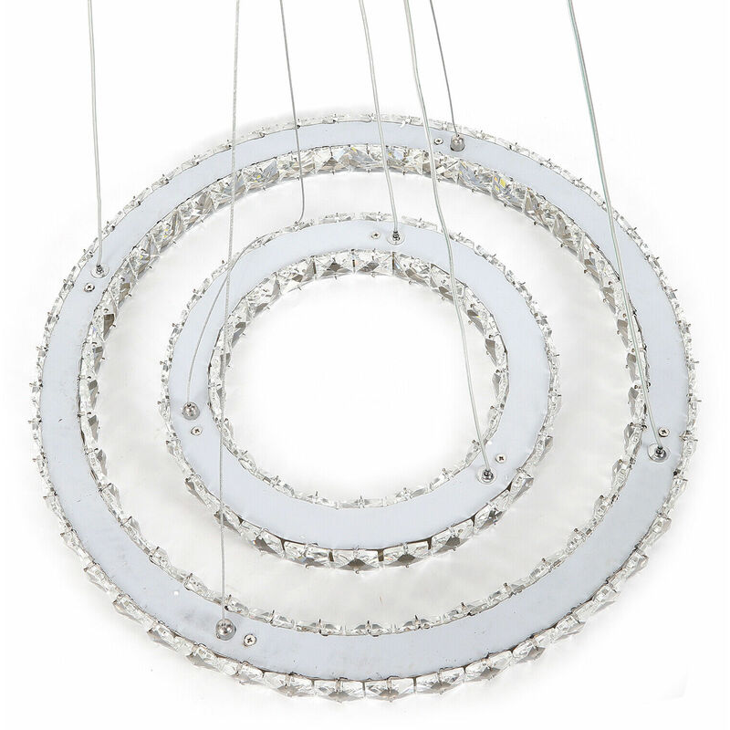 Senderpick - 48W LED Hängelampe Kristall 2/3 Ringe Deckenlampe Kronleuchter Pendelleuchte + Fernbedienung Dimmbar