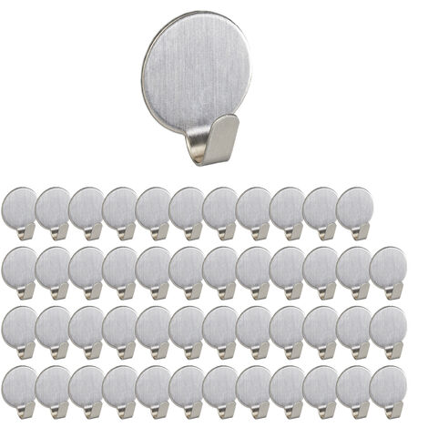 12x Set Ganci Adesivi, Autoadesivi, Appendini Rotondi, per Bagno e Cucina,  Acciaio Antiruggine e Bambù, Naturale