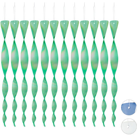 48x Set Spaventapasseri a Spirale, Riflettente, Balcone & Giardino, 40 cm, Allontana Piccioni, Verde