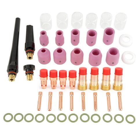 49 pièces/ensemble Kit d'accessoires pour torches de soudage : lentilles à gaz, buses en alumine, coupelles et pinces de serrage