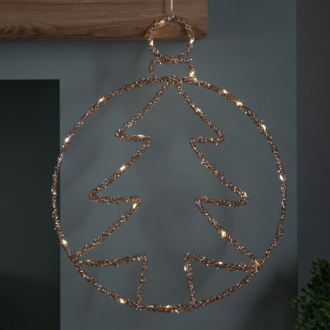 49cm Battery Powered Light up Gold Christmas Tree Ball with Twinkling LEDs