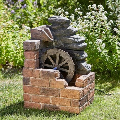 49cm Solar Power Outdoor Novelty Water Mill Wheel Water Feature Fountain  Garden Decoration
