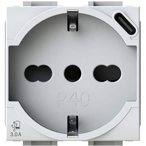 4BOX P40 Prise Schuko USB 3.0 avec USB-C Compatible avec Bticino LivingLight Blanc