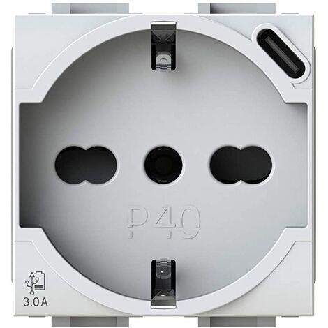 4BOX P40 USB 3.0 Schuko Steckdose mit USB-C Kompatibel mit Bticino LivingLight Weiß