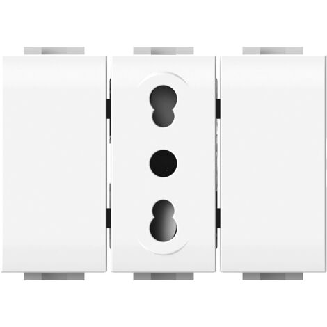 4Box Presa Bipasso con Due Copriforo, compatibile con Bticino LivingLIght Bianca