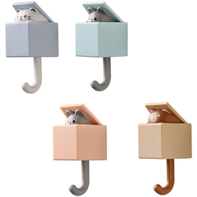 Ensoleille - 4Crochets AdhéSifs CréAtifs pour Manteaux, Crochet Porte-CléS pour Chat Mignon, Crochets pour Animaux Compagnie Mignons pour Manteau,