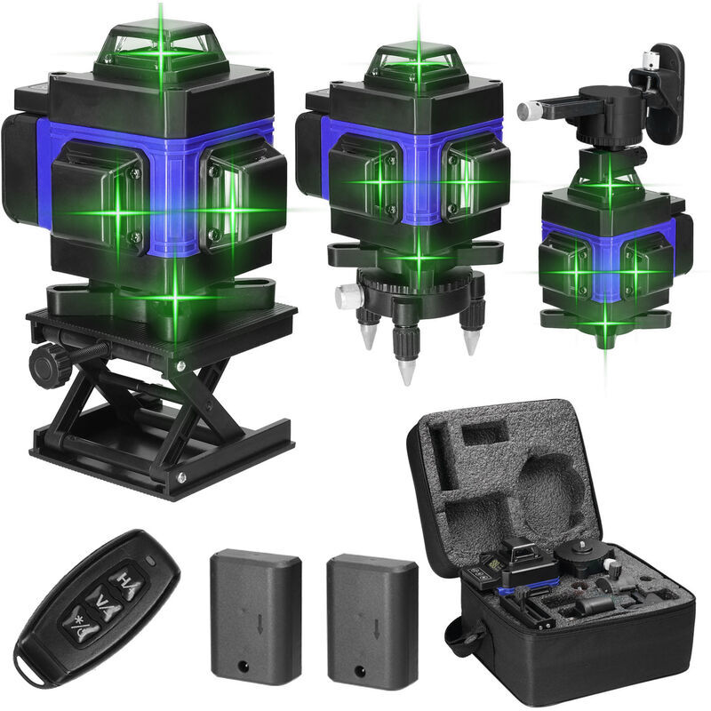 4D 16 Lignes Niveau Laser 3° Machine Auto-nivelante Batterie au Lithium Rechargeable USB avec Lignes d'Inclinaison Horizontales Verticales, Bleu