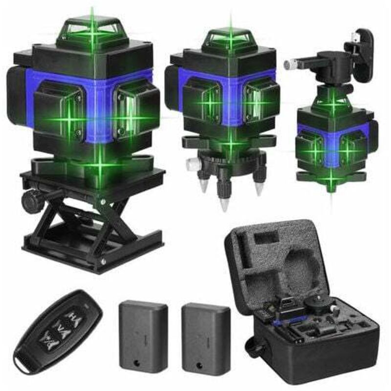 4D 16 Lignes Niveau Laser 3° Machine Auto-nivelante Batterie au Lithium Rechargeable USB avec Lignes d'Inclinaison Horizontales Verticales, Bleu