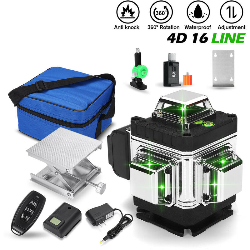 4D 360 ° 16 lignes Niveau Laser vert auto nivellement automatique outils de mesure croisée rotatifs