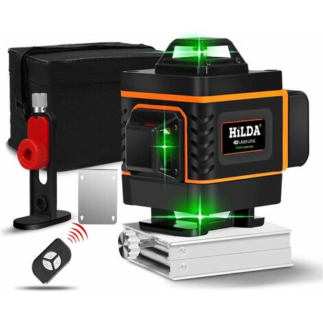 4D-Laserwasserwaage mit grünem Licht, 16 Linien, selbstnivellierendes Wandflieseninstrument, hochpräzise horizontale und vertikale Kreuzfliesenwaage 4 x 360° (Leuchtturm), Orange