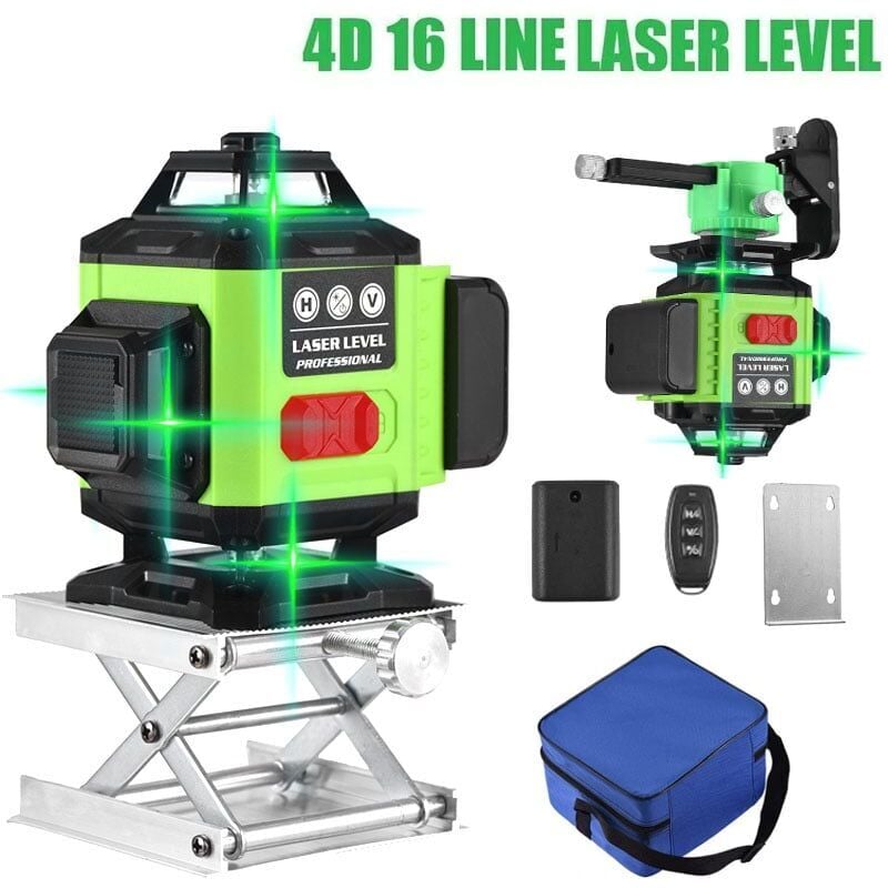 4D Niveau Laser Auto-nivelant 4x360°- Laser 3D à Faisceau Vert pour Construction et Alignements - Batterie Rechargeables (5h) - Support Magnétique