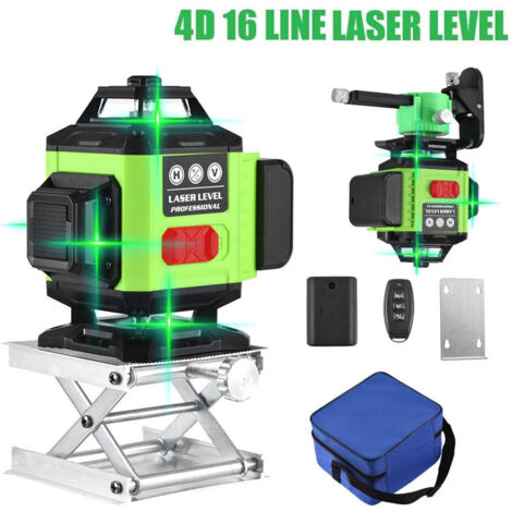 4D Niveau Laser Auto-nivelant 4x360°- Laser 3D à Faisceau Vert pour Construction et Alignements - Batterie Rechargeables (5h) - Support Magnétique Rotatif et Relevable, Vert B